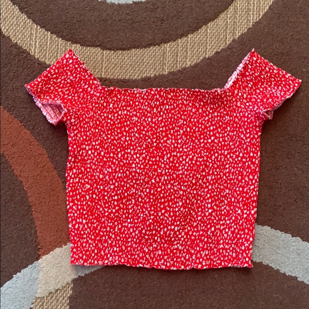 “Garage” crop, smocked top; size small